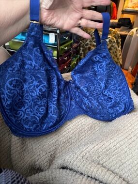 Sculptresse Supportive Semi Sheer Blue Underwire Bra with Lace Trim Size 40M